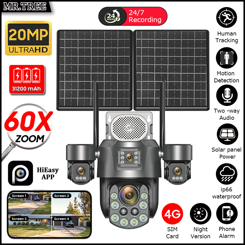 Home Security Battery - 20MP AOV 24/7 Recording 4 Screen