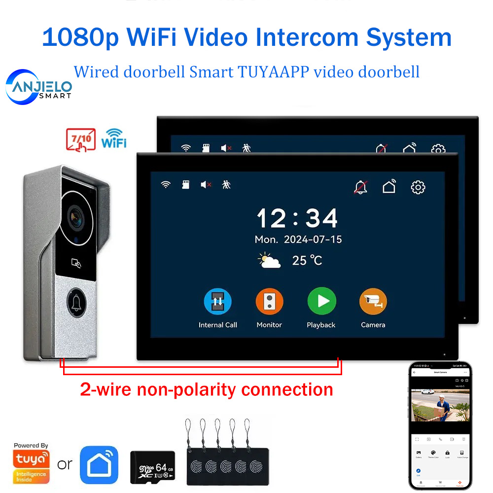 Home Security Uk - ANJIELO 10inch 2-Wire Visiophone Doorbell with