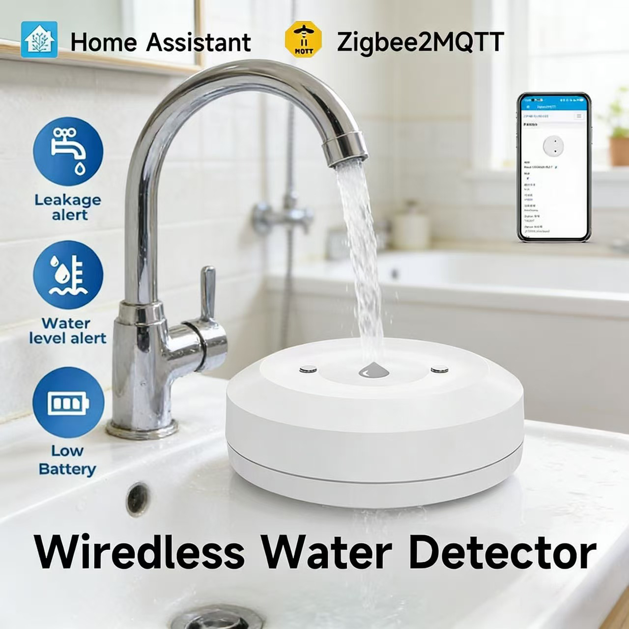Smart ZigBee3.0 2MQTT Water Le - Home Security Home Assistant ulasan dan harga