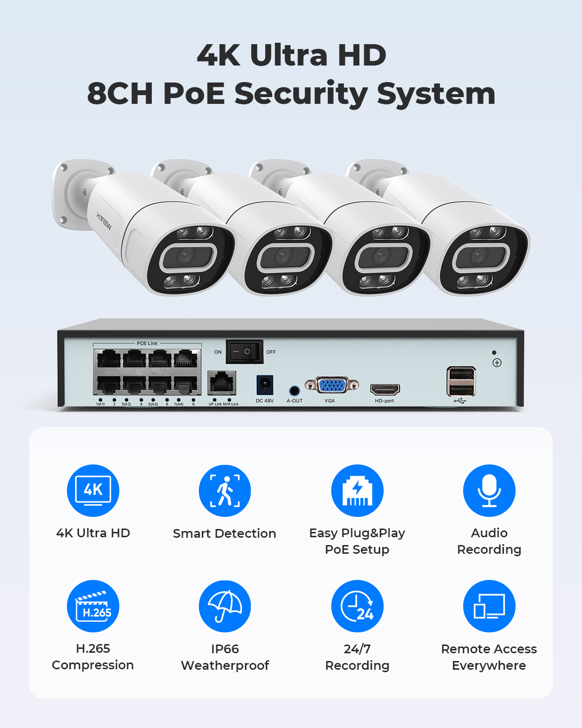 H.View 4K 5Mp 8Mp poe Cctv Sec - Home Security For Apartments ulasan dan harga