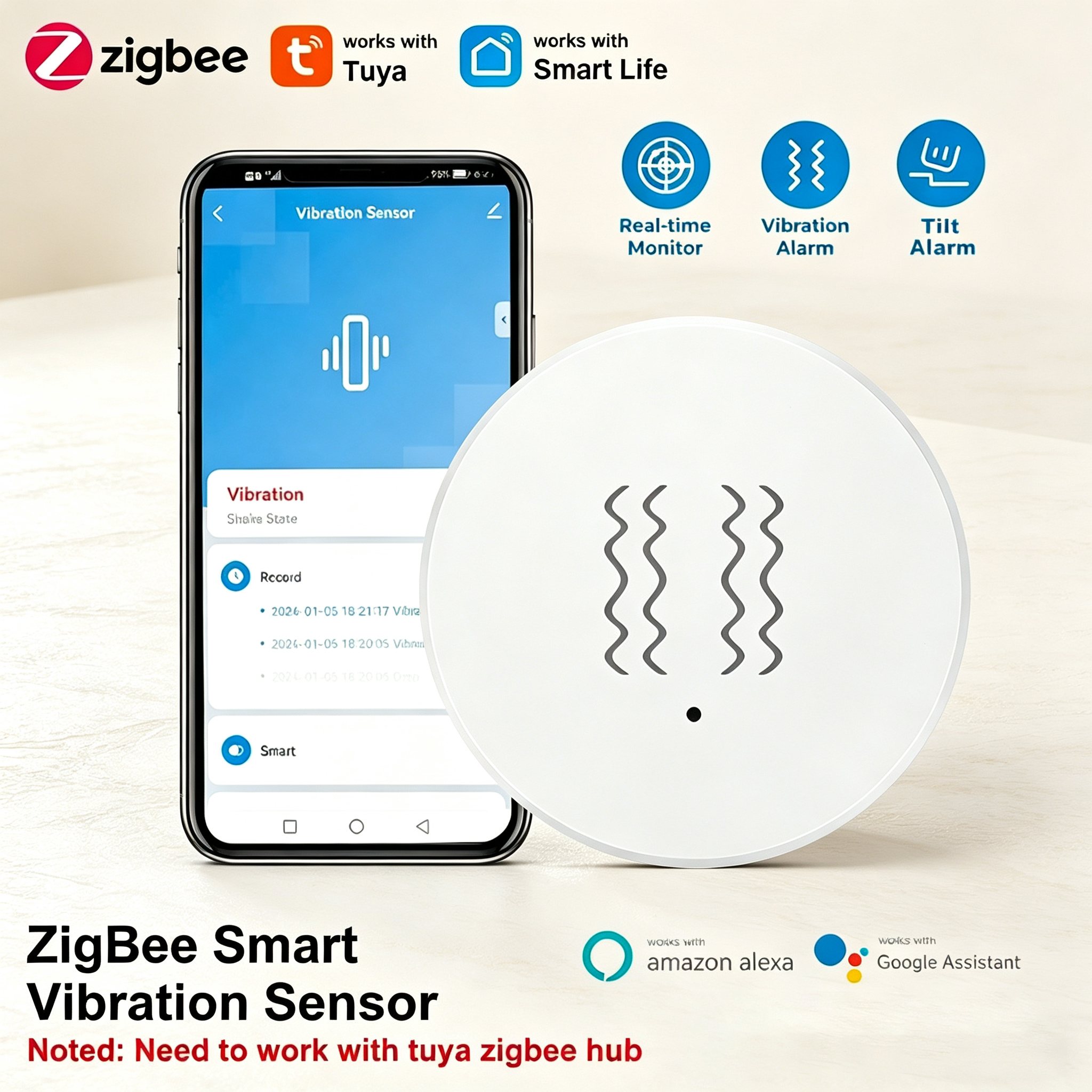 Tuya ZigBee Smart Vibration &  - Home Security Alarm ulasan dan harga