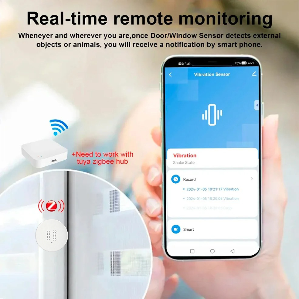 Tuya Zigbee Smart Vibration Se - Home Security Alarm ulasan dan harga